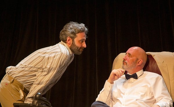 From left: Nick Freed as Styler and Chuck Winning as Dr. Farquhar in Albion Theatre's Mindgame.