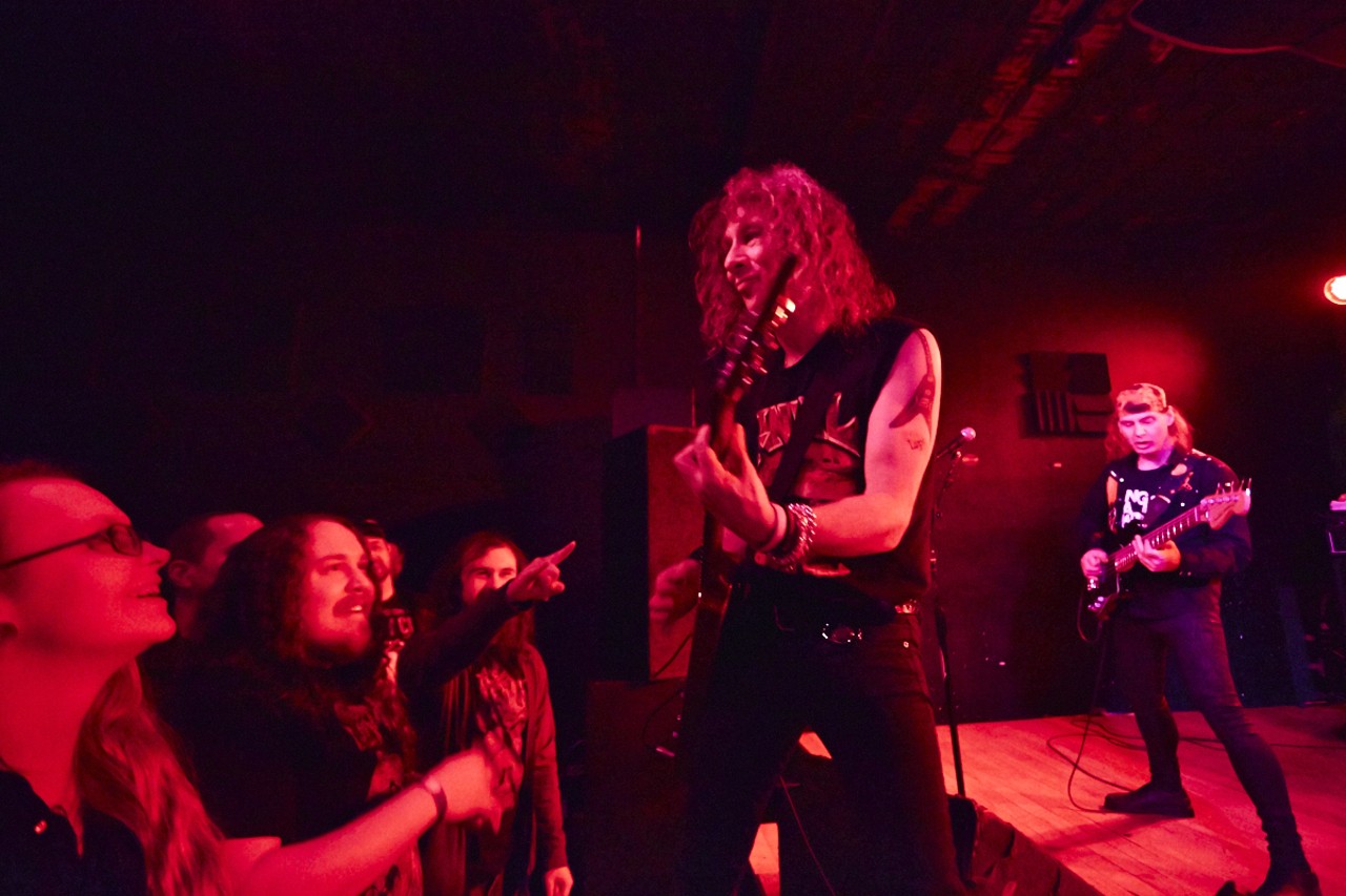 Steve "Lips" Kudlow melts faces with his solos at the Anvil show on February 19, 2015 at Fubar.