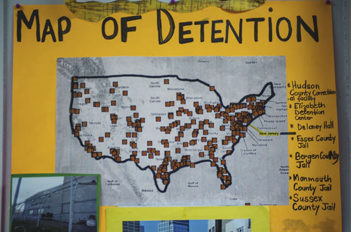 First Friends program director Sally Pillay keeps a map on her office wall that shows detention centers nationwide.