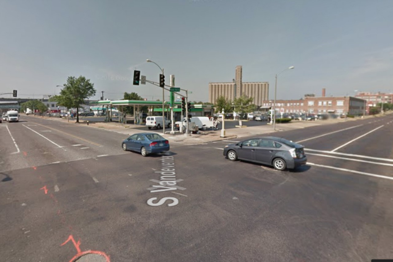 July 2011
Forest Park Ave. & S. Vandeventer Ave.
Gas station and car lot
Photo courtesy of &copy;2018 Google