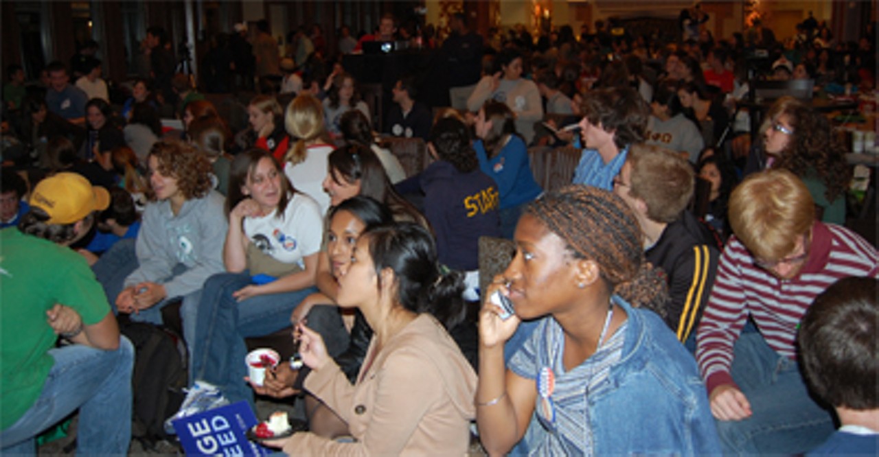 A couple hundred Washington University students filled the Danforth Student Center.