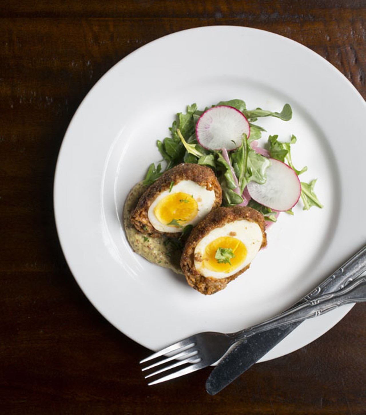 Bella Vino's Spanish Scotch egg will debut at brunch on Sunday, March 2. It's made with chorizo and grain mustard sauce.