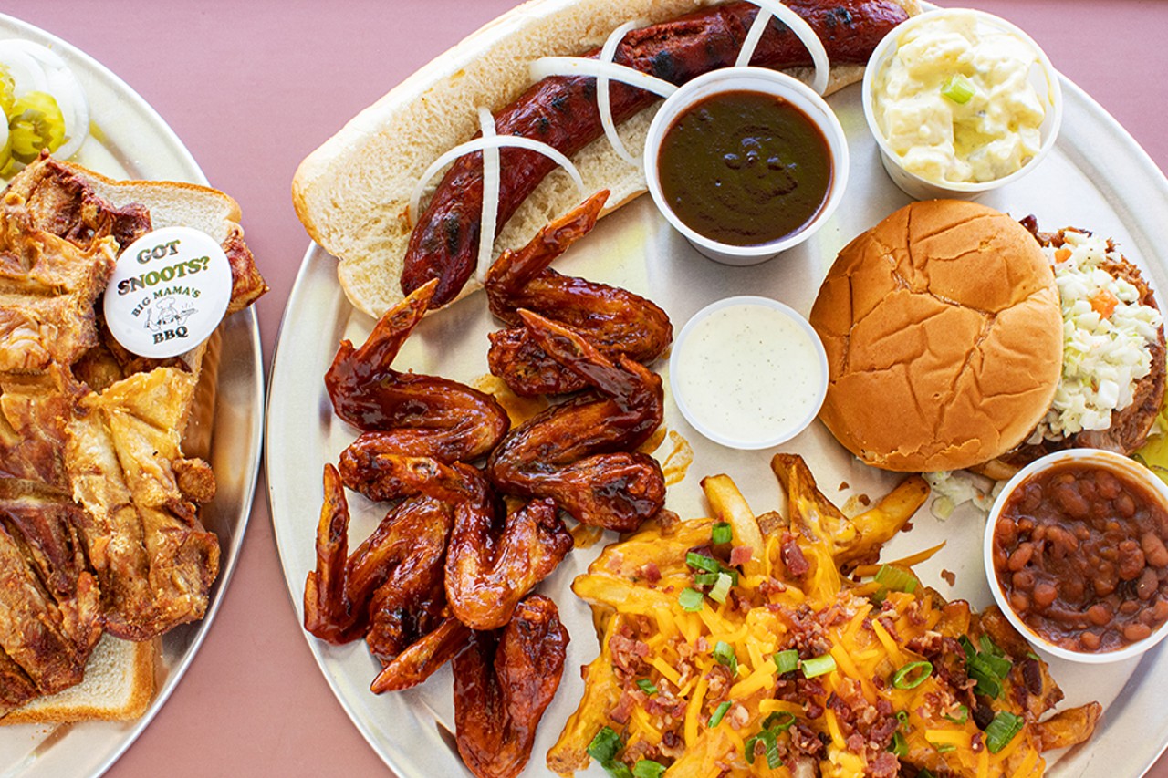 Big Mama's BBQ's signature items include pig snoot, sweet and spicy chicken wings, pulled pork, loaded fries and more.