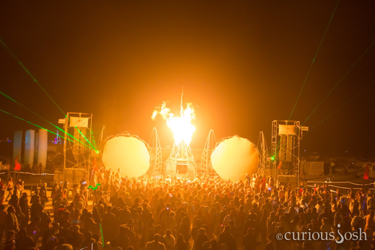 Crowds enjoy music at Opulent Temple, one of the largest and longest running sound camps at Burning Man