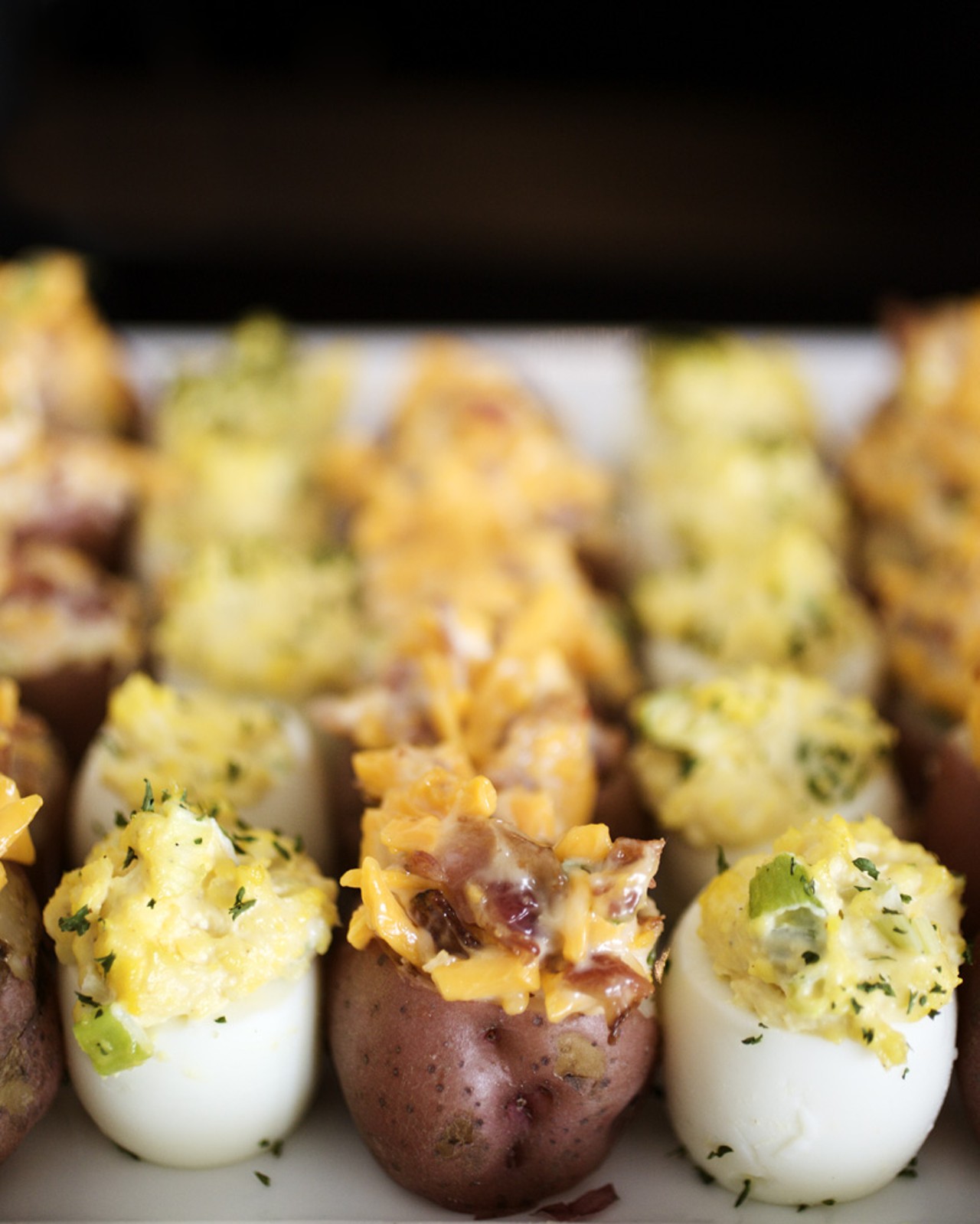 Also found on the buffet were lines of deviled eggs and red potatoes stuffed with cheddar, bacon and scallions.