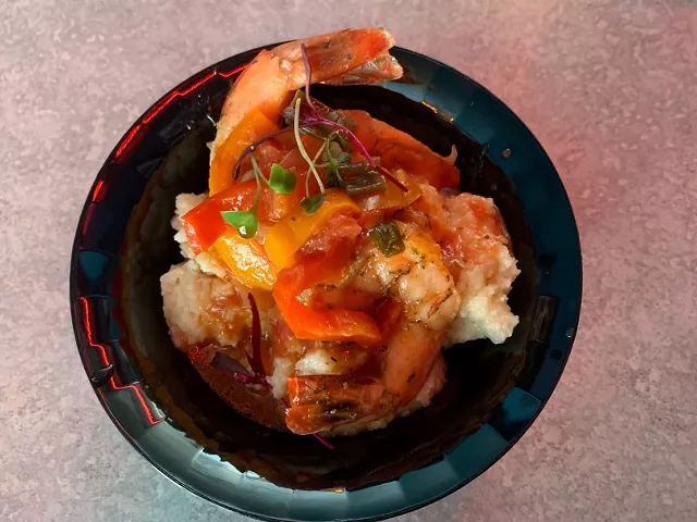 Chef Leah Osborne's shrimp and grits served at cannabrunch.