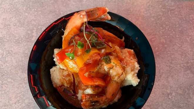 Chef Leah Osborne's shrimp and grits served at cannabrunch.