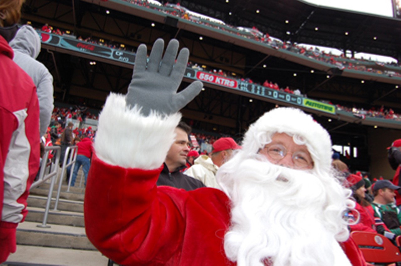 ..And here's a look at Santa 2, sitting in the front row down the first-base line.