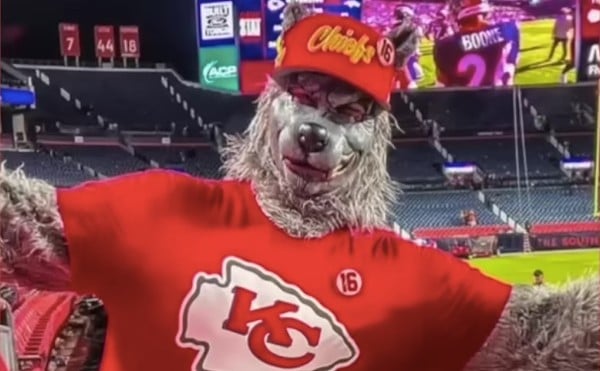The ChiefsAholic in his signature wolf costume and Chiefs gear.