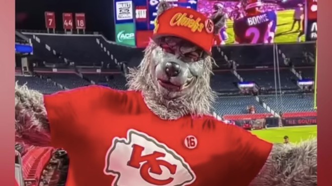 The ChiefsAholic in his signature wolf costume and Chiefs gear.