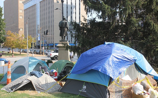 An encampment near Market Street at City Hall began as a small cluster of people over the summer. Dozens eventually moved in.