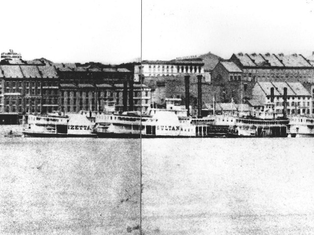 The Sultana, shown docked on the St. Louis waterfront, in one of only two known photos of the vessel.