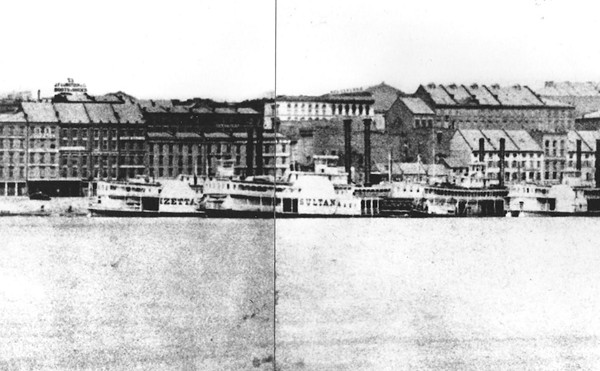 The Sultana, shown docked on the St. Louis waterfront, in one of only two known photos of the vessel.