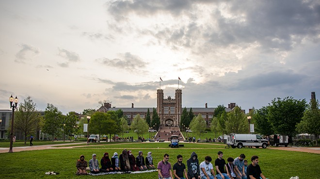 Pro-Palestine protestors were met with a police presence on the campus on Washington University on April 27, 2024.