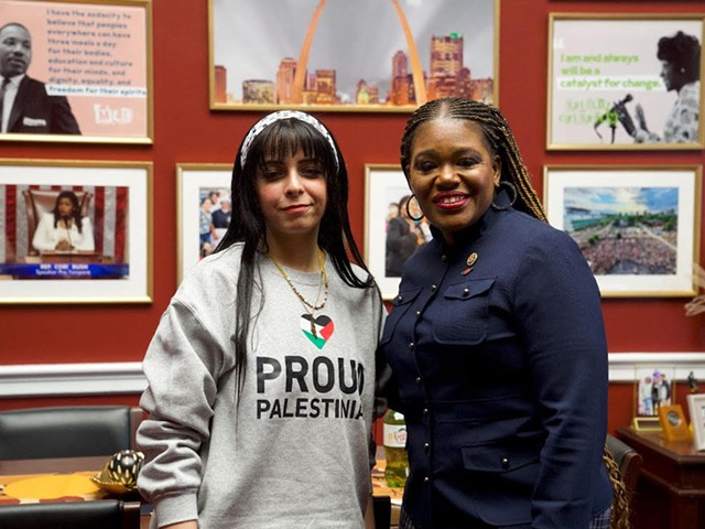 Saint Louis University graduate student Dr. Intimaa Salama, left, with Congresswoman Cori Bush.