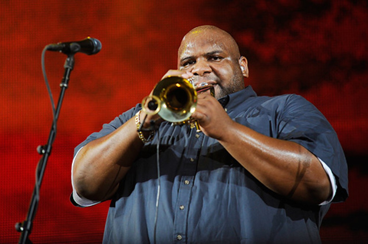 Trumpeter for the Dave Matthews band, performing at Busch Stadium.