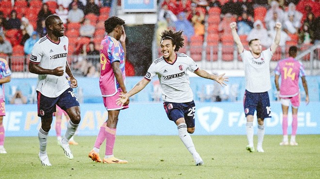 Aziel Jackson celebrates after scoring his first goal in Major League Soccer.