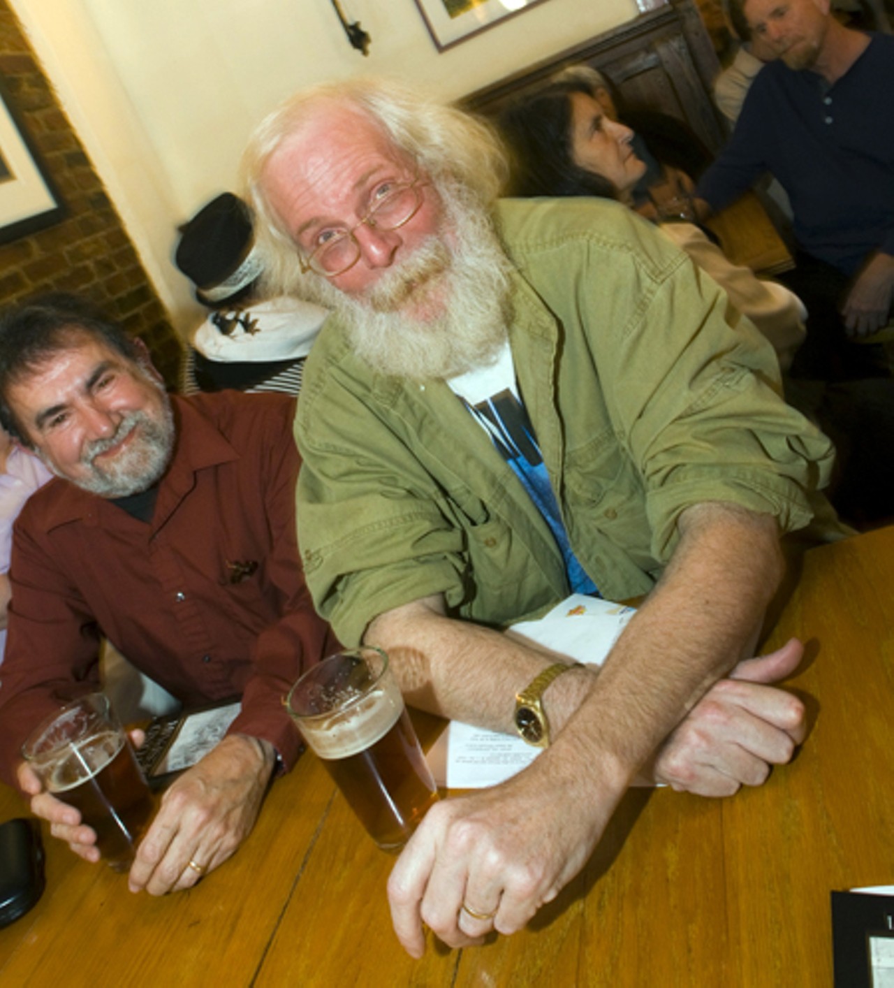 David Clewell, right, a close friend for 30 years, opted to read from Finkel's exploration of non-human intelligence, What Manner of Beast. Drinking buddy Pete Genovese picked a selection from "Beyond Despair," a chapbook-length ode to the River Des Peres that Genovese published under his own imprint, Garlic Press.