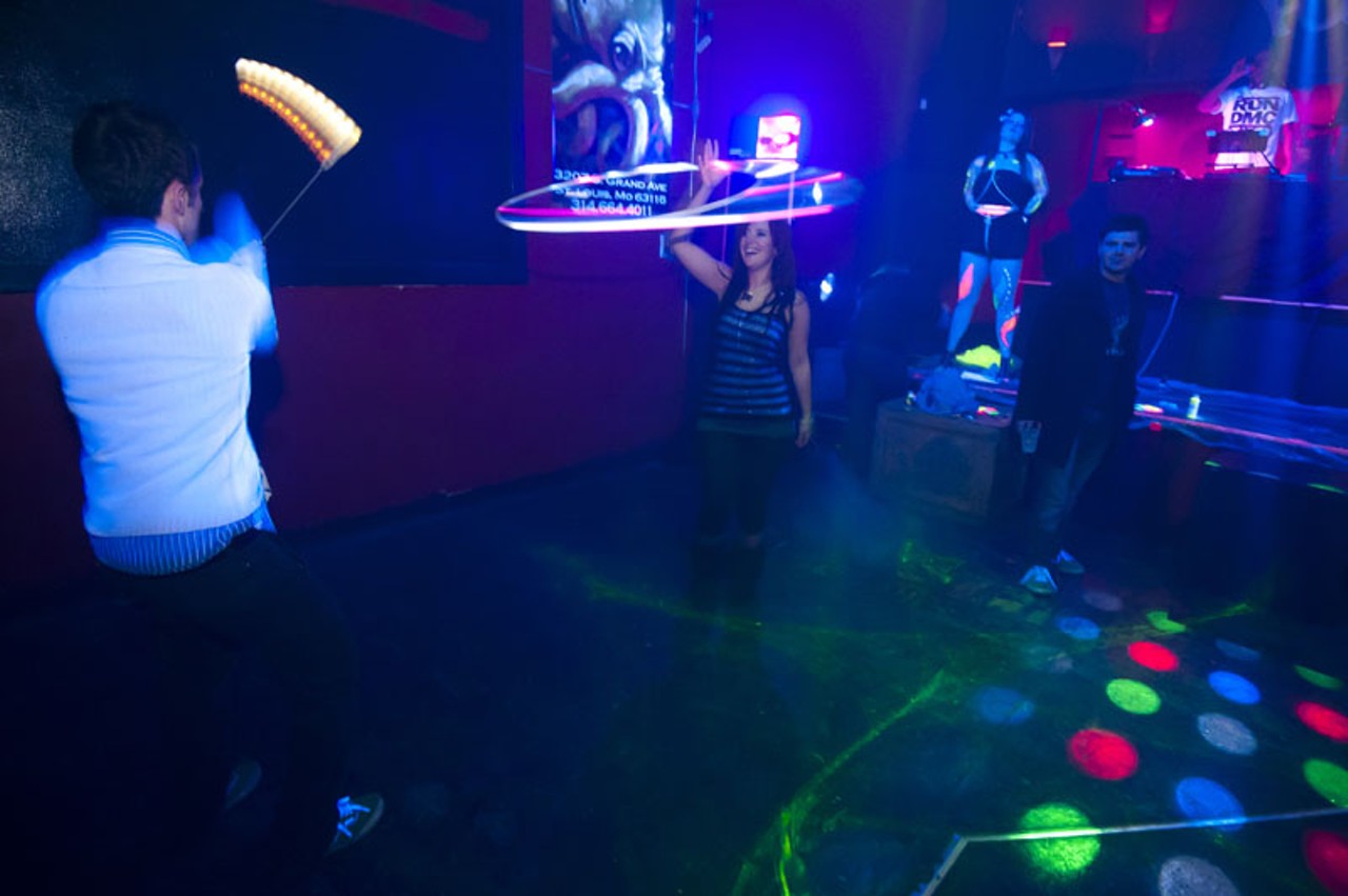 People took to twirling glow-in-the-dark hula hoops and batons on the Crack Fox's dance floor.