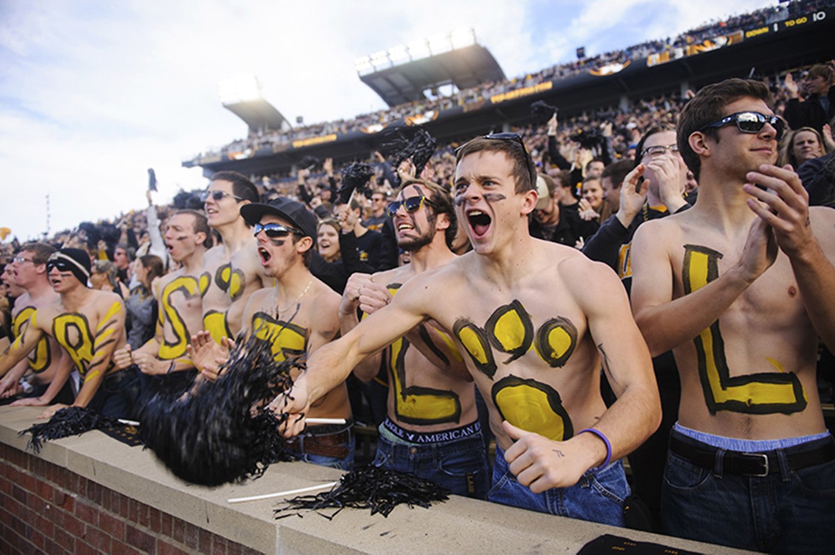 Fans root for the home team at Faurot Field.