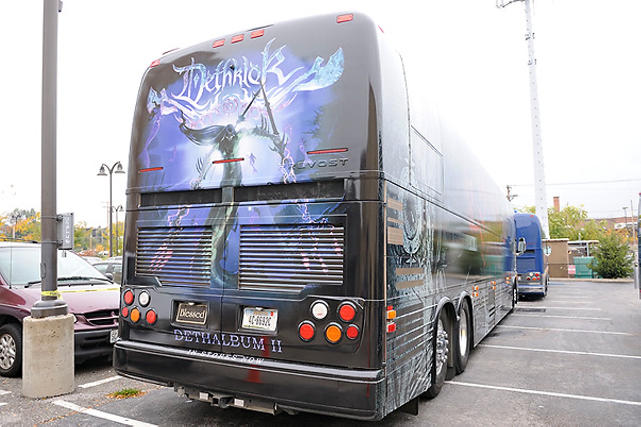 What's an aggro-metal concert without a tour bus complete with a fantastic, evil wizard on the back? A concert for posers. See more photos from the Mastodon and Dethklok concert here.