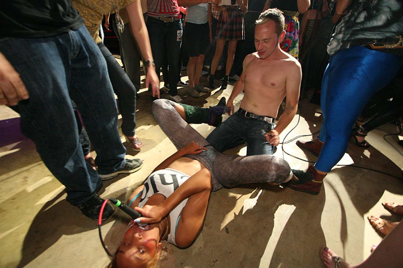 A member of Hottub gets freaky on the floor of the Pageant, back on September 12 for London Calling. See more photos.