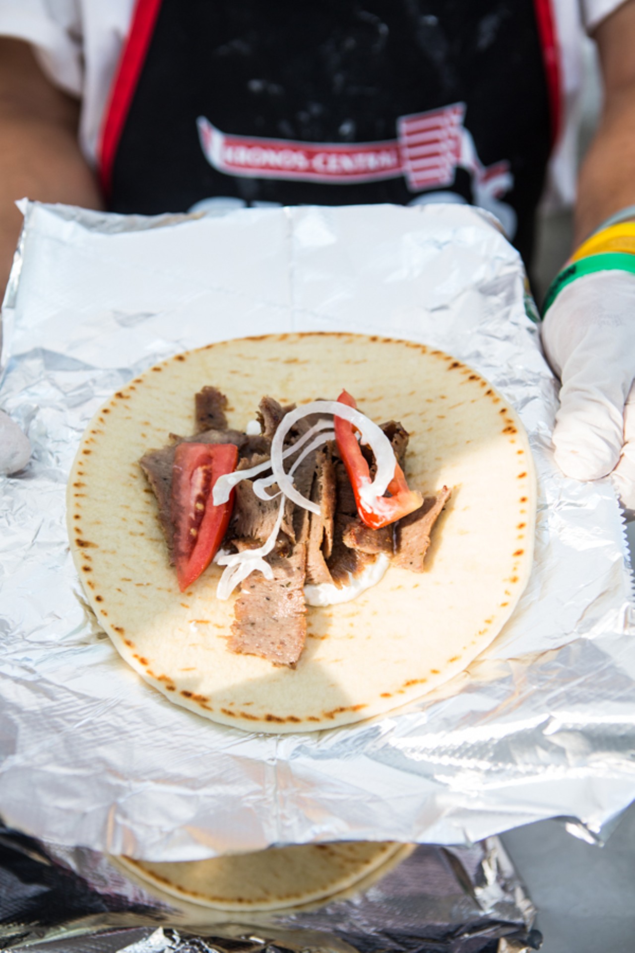 An unwrapped gyro from the Greek tent.