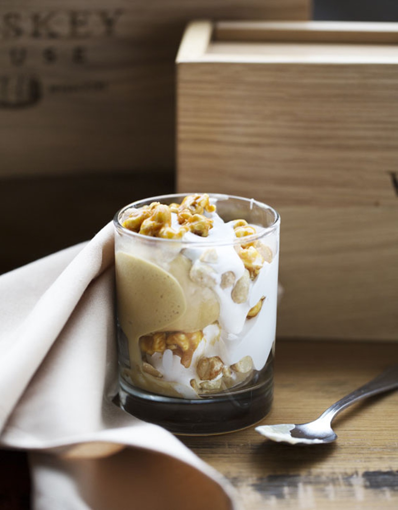 Gamlin Whiskey House&rsquo;s &ldquo;Cracker Jack Sundae&rdquo; is one of its seasonal desserts, made with marshmallow fluff, caramel corn, salted-caramel and peanut-butter ice creams.