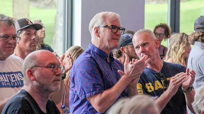Jim Hoft, aka The Gateway Pundit, (center) earlier this year in the crowd at a campaign rally for Eric Greitens.