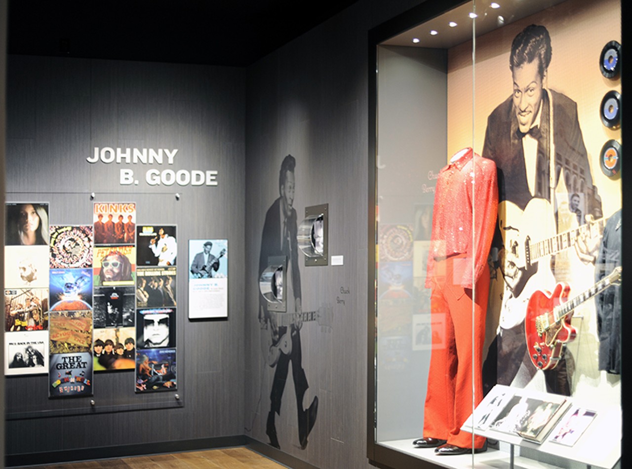 Here you have the Chuck Berry exhibit area. The records on display in this photo all contain at least one track that originated from Berry, such as "Maybelline" and "Johnny B. Goode."