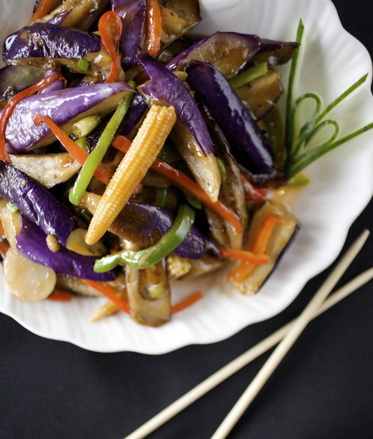 Fragrant Eggplant is prepared with eggplant, scallions, garlic and a house made sauce.