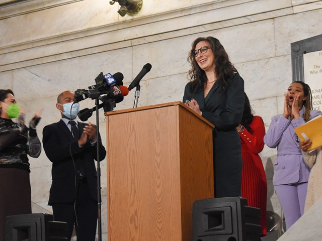 Megan Green speaks at her inauguration in St. Louis City Hall on Monday, November 28.