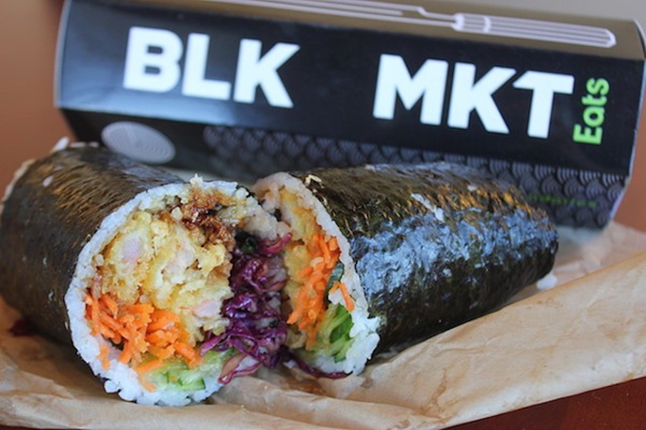  BLK Mkt Eats 
9 S Vandeventer Ave
St. Louis, MO 63108
Imagine your favorite sushi roll the size of a chipotle burrito. That&#146;s BLK MKT Eats for you. And it is served up the same way, in an efficient assembly line. Not only that but you can get your protein, rice and veggies in a bowl or salad too, or even try your favorite sushi combo over nachos. There&#146;s not much room to dine in, but for a to-go order, there&#146;s nothing more delicious.
Photo by Sarah Fenske.