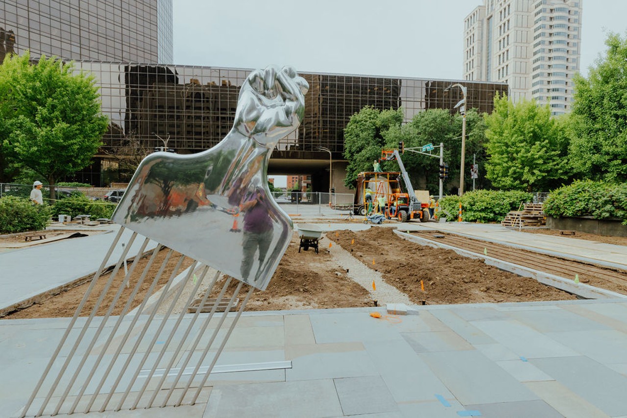 All Power to All People (2021) by Hank Willis Thomas, shown being installed at Citygarden this month.