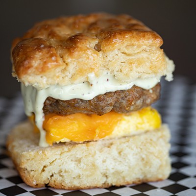 Sausage, egg, cheese and salt-pepper aioli on a honey-glazed biscuit.