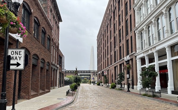 Abstrakt Marketing Group has significant office space in the Laclede’s Landing, including in the building to the right.