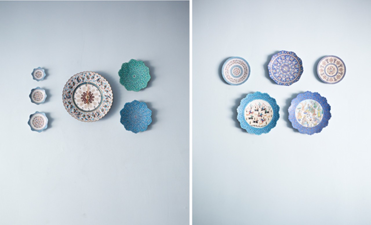 Decorative plates on a wall.