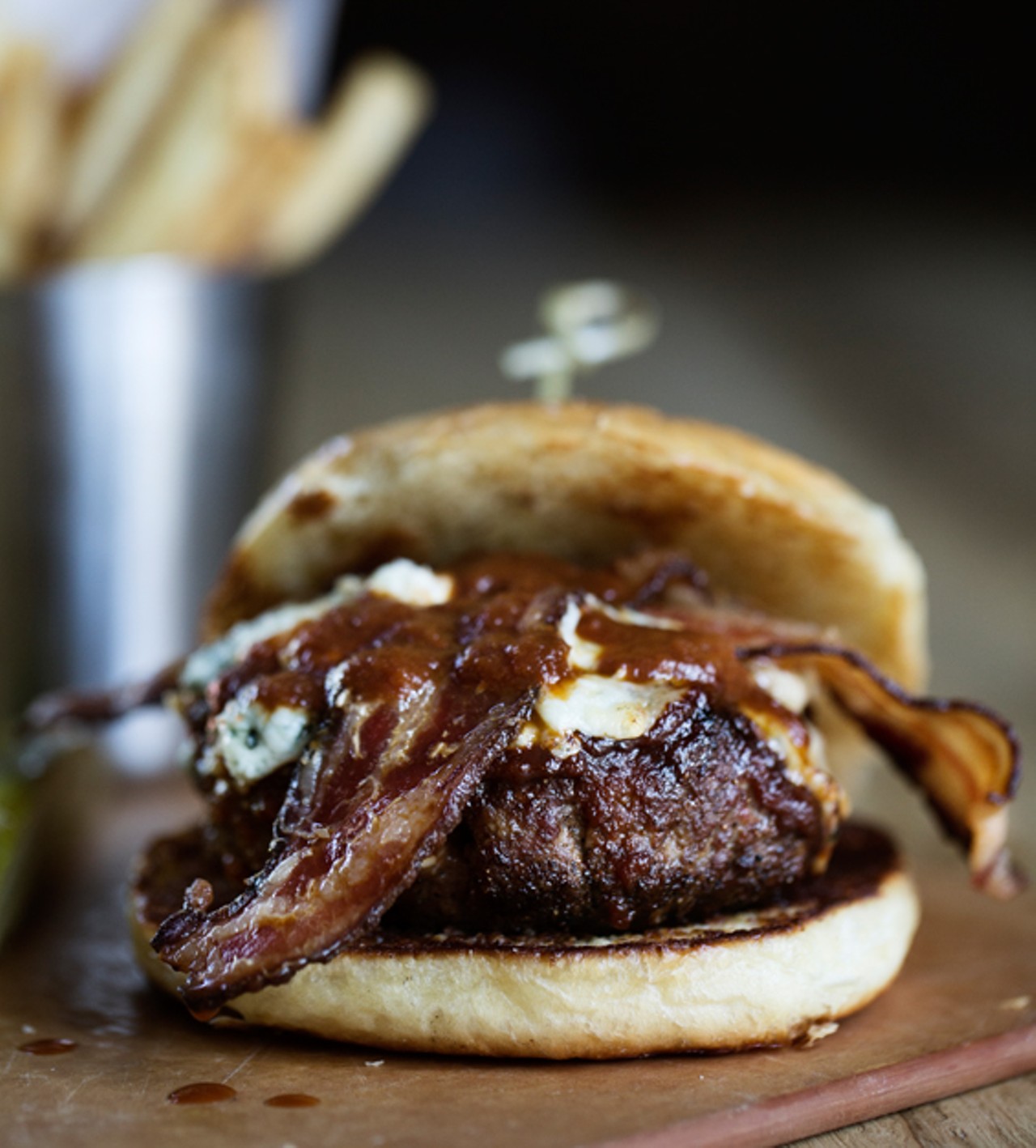 The "BBBB" is&nbsp;barbecued burger made of a blend&nbsp;of bison, blue cheese and bacon on a brioche bun.