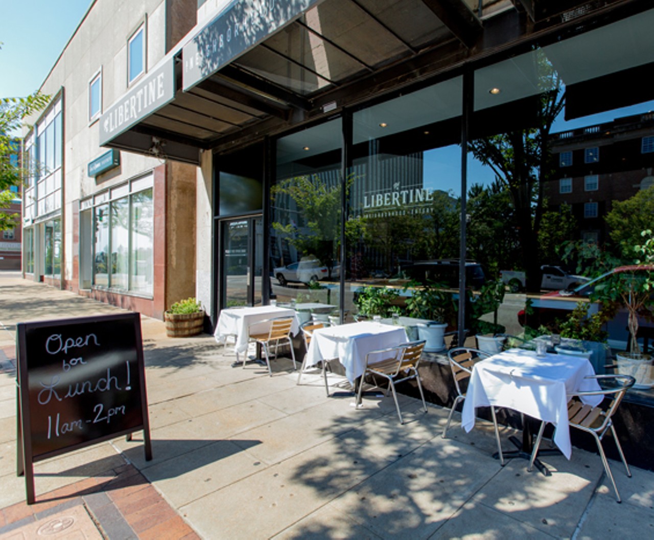 Patio dining in front of the Libertine in Clayton.