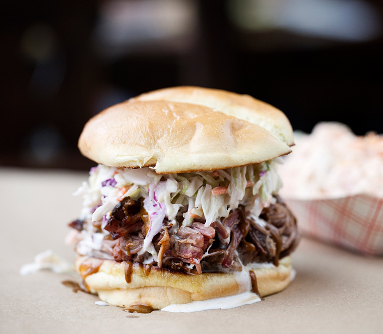 "The Carolina" comes with your choice of meat, cole slaw and mustard BBQ drizzle.
