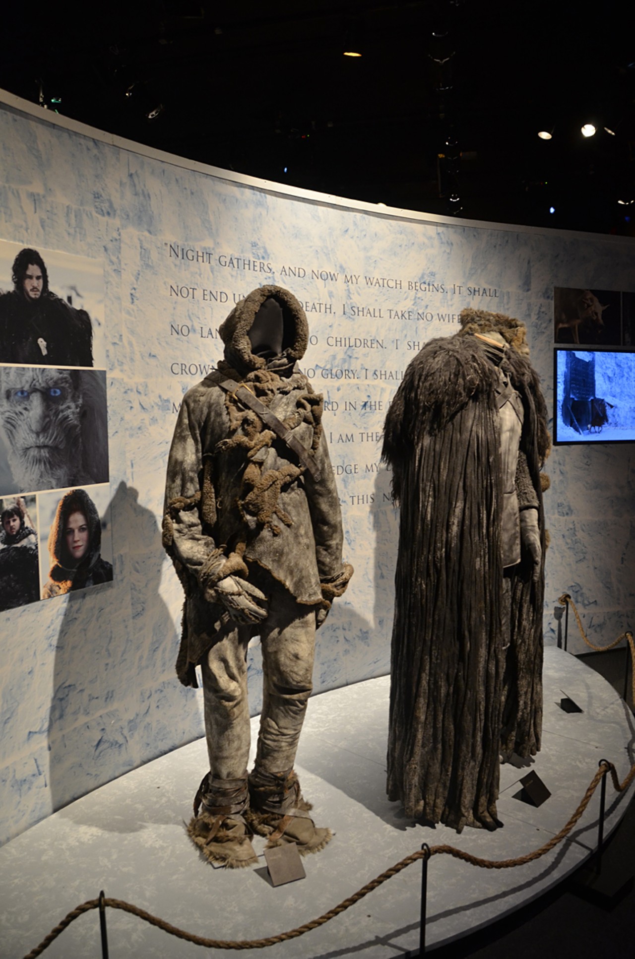 The exhibit displayed costumes for Jon Snow and the wildling, Ygritte.