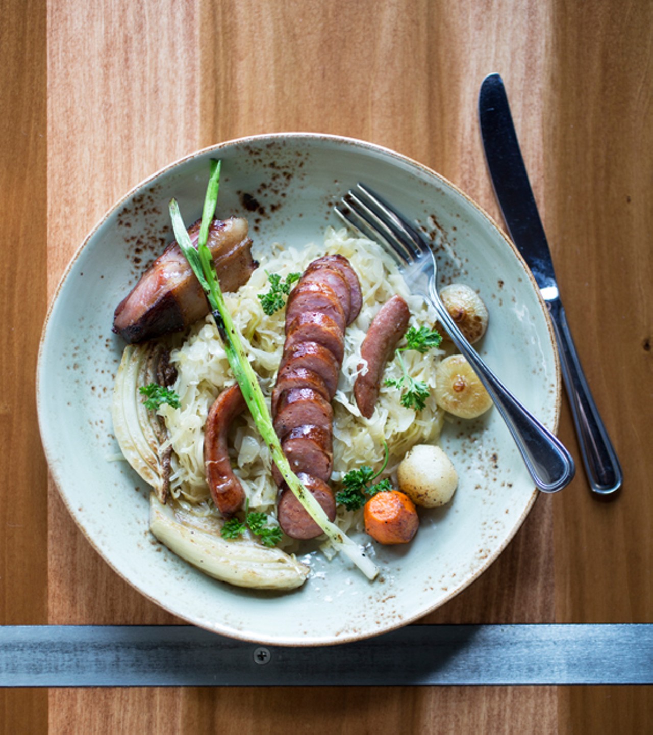 Choucroute Garnie: house sausages and smoked pork.