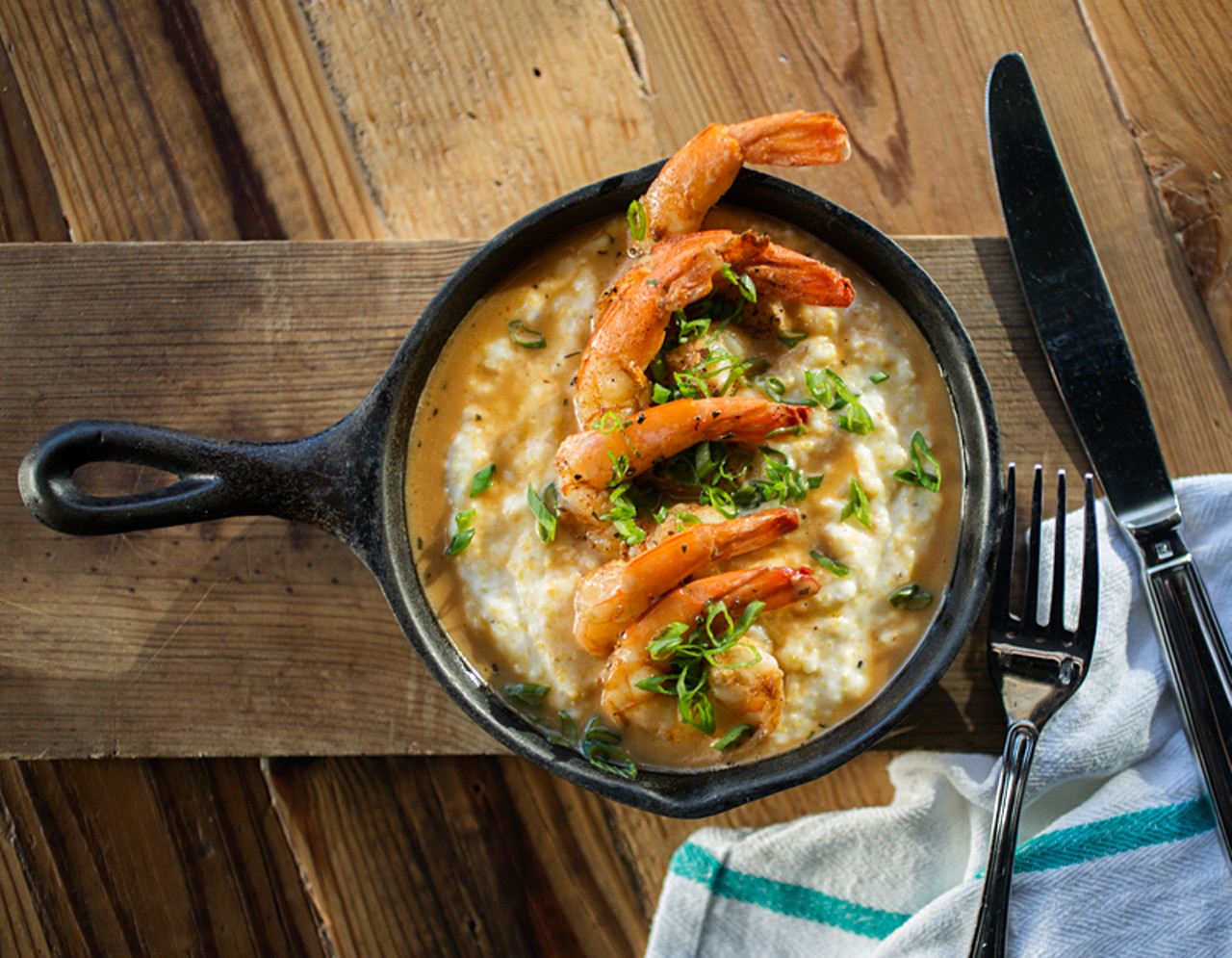 The shrimp and grits entree.