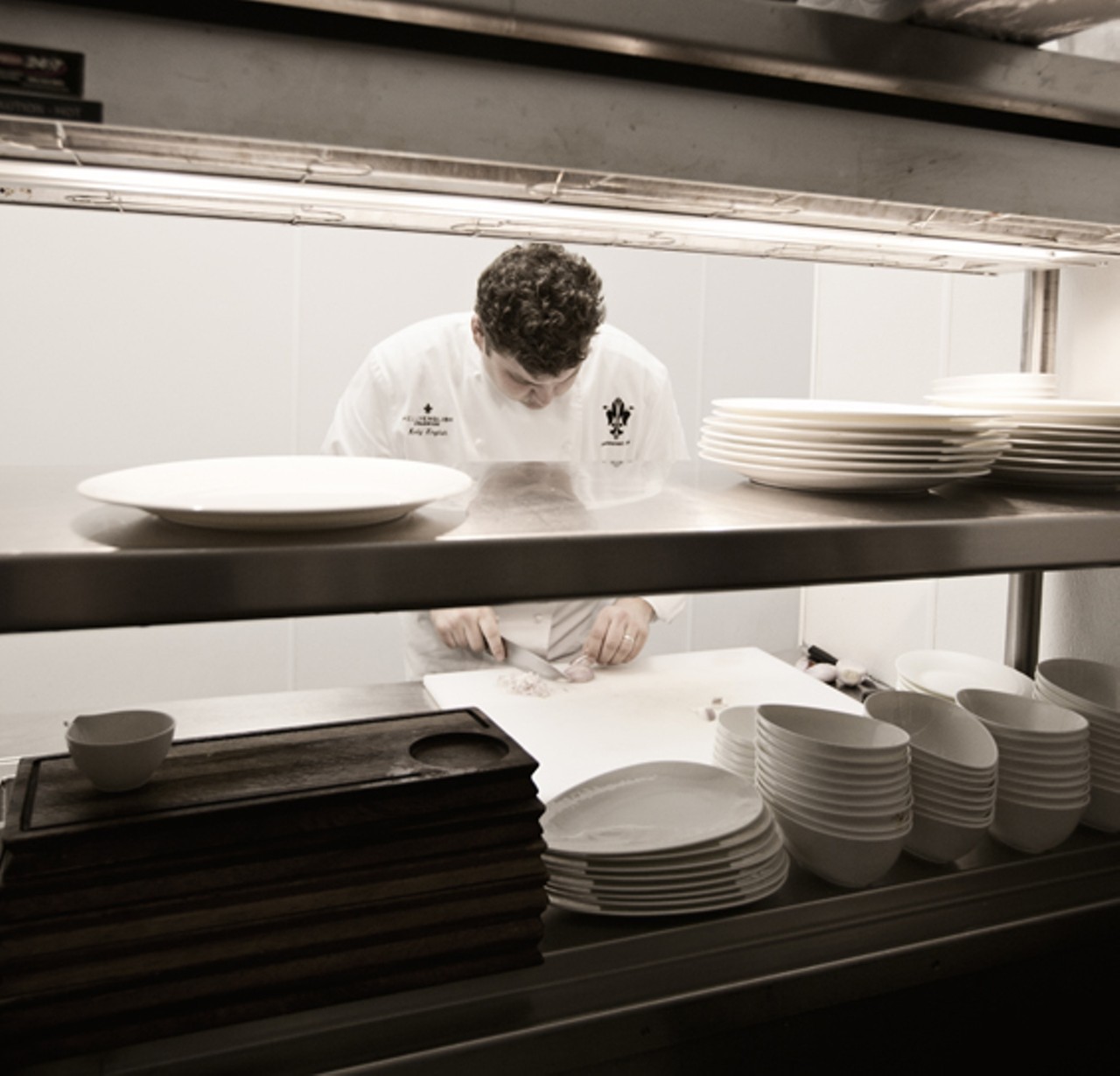 Executive chef Kelly English in the kitchen of the restaurant's St. Louis location at Harrah's Casino.