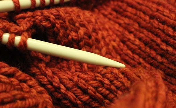 Close-up shot of knitting.