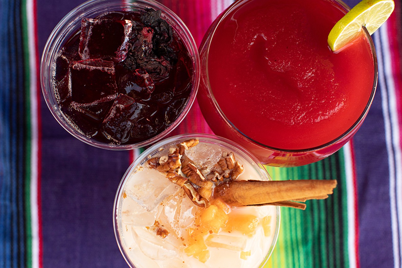Beverages include agua frescas and margaritas.