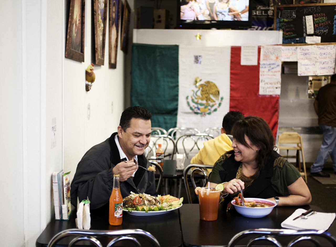 Owners of La Tejana, Tony and Brenda Garcia, husband and wife, make time for a quick lunch at the taqueria.