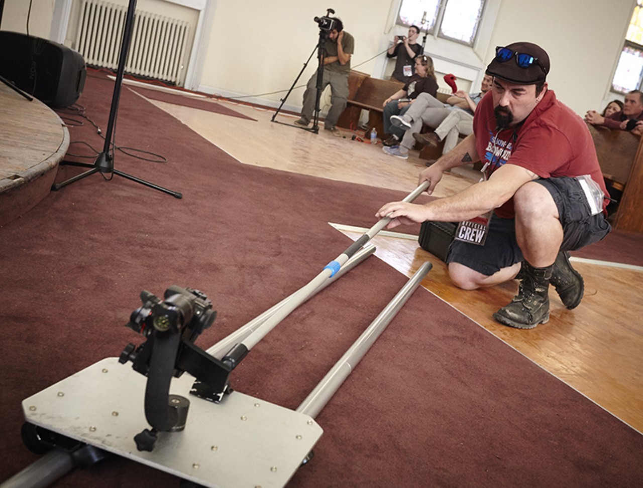 Aaron DeClue works the micro dolly camera in St. Mathew.