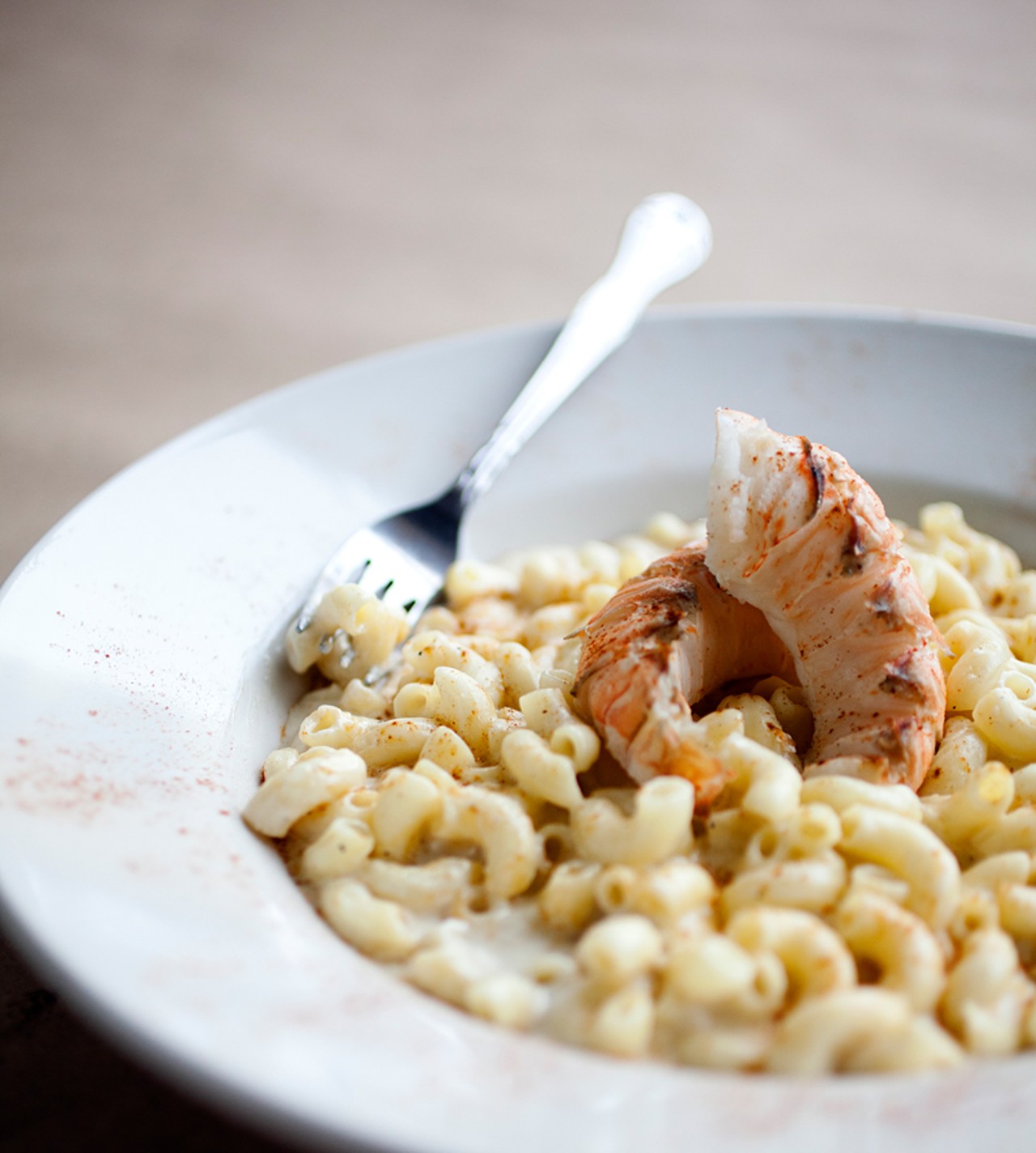 Mac and cheese is made with tube pasta, gruyere cheese sauce and a five-ounce lobster tail.