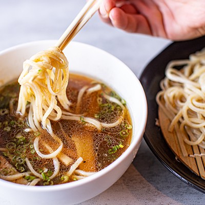 Original tsukemen, a cold rinsed thick noodle served aside concentrated scallop aroma dipping broth topped with pork shoulder chasyu, menma, scallion, and nori.